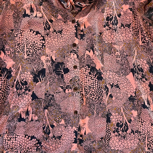 Anthropologie 52 Conversations Colloquial Necktie Blouse 2 Castle Forest Print - Picture 7 of 7